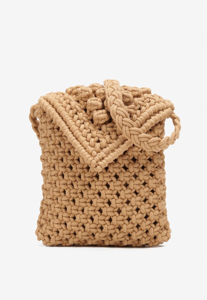 Ciemnobeżowa Mała Torebka na Ramię z Plecionki Politte