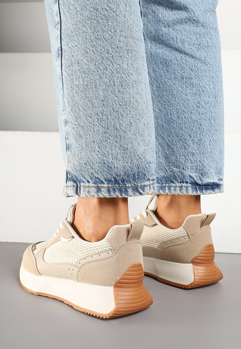 Ciemnobeżowe Sneakersy Ozdobione Geometrycznym Motywem Calgis