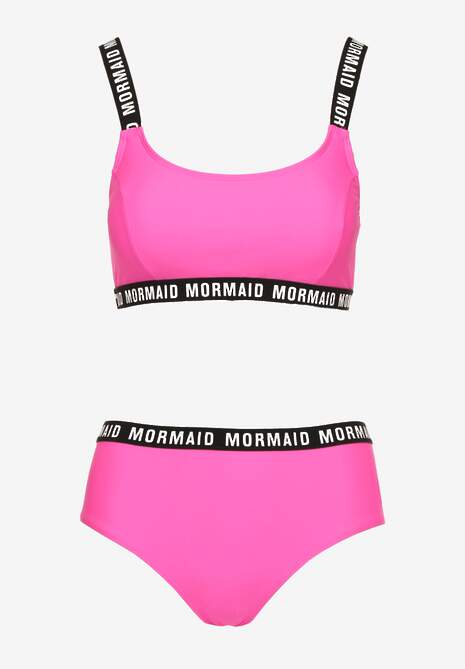 Różowe Bikini Majtki Typu Figi i Sportowa Góra Ozdobione Napisami Nevoneira
