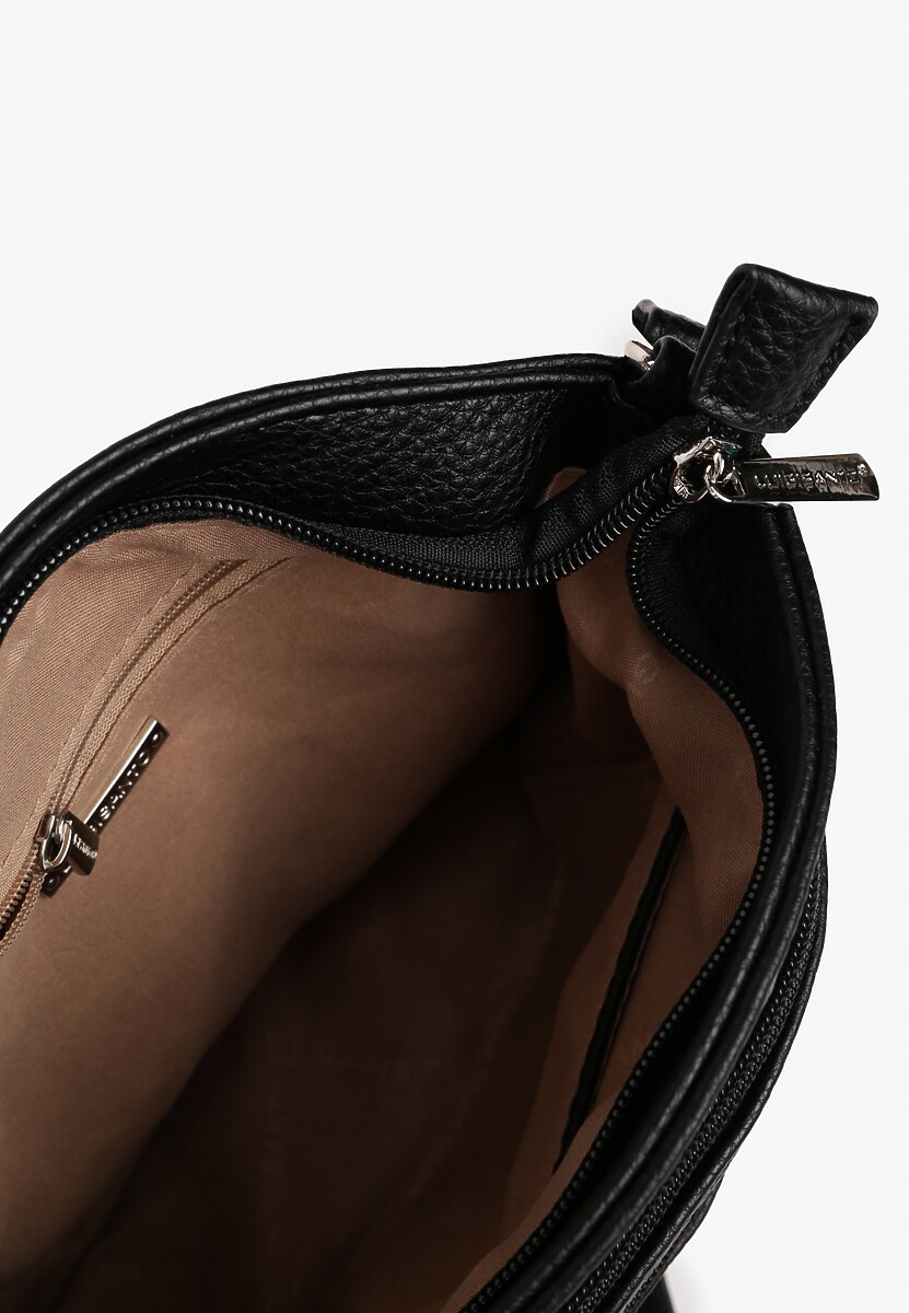 Czarna Torebka Ozdobiona Suwakami i Napisami Tanovira