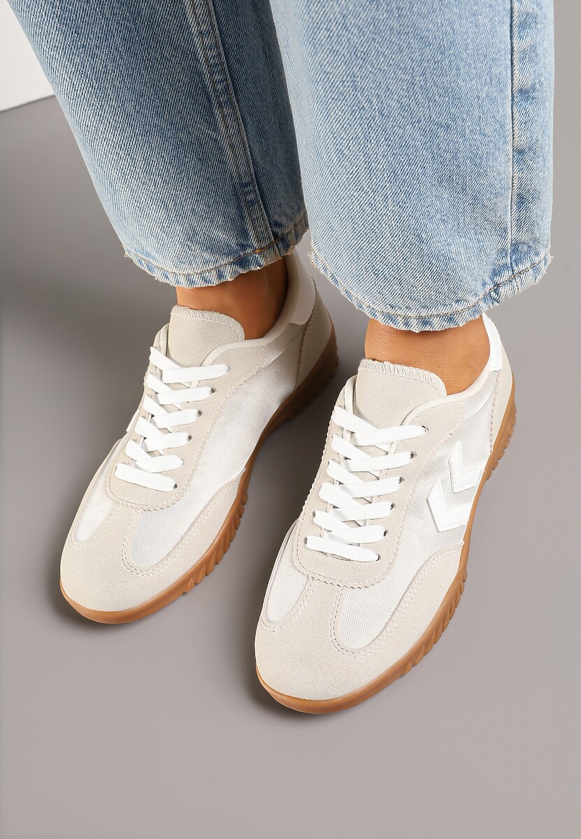 Beżowe Sneakersy Typu Kultowe Tenisówki Zdobione Przeszyciami Naporae