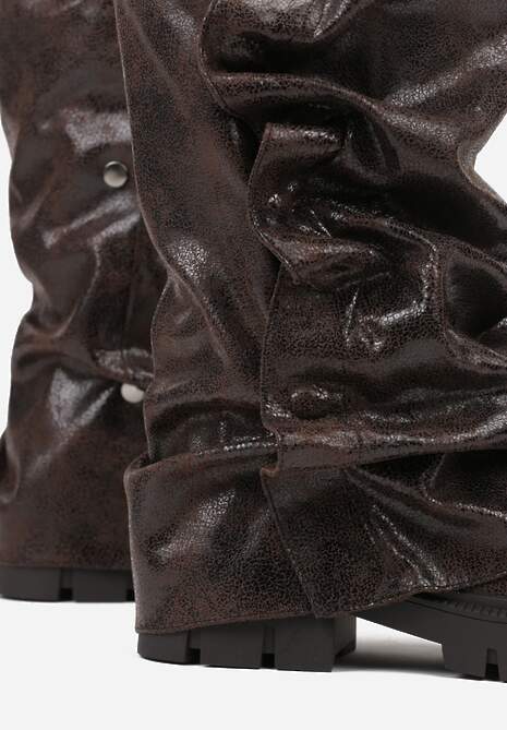 Brązowe Botki na Platformie Ozdobione Wywiniętą Cholewką Nenalea