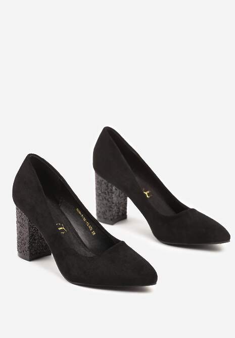 Czarne Czółenka Vices na Obcasie ze Skórzaną Wkładką Etanorra