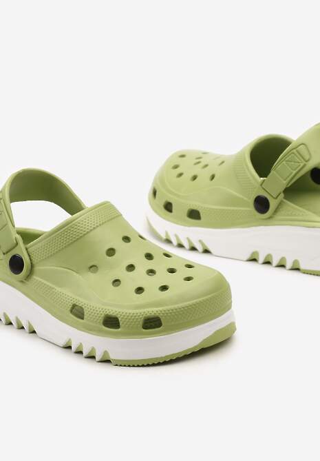 Jasnozielone Klapki Klapki na Grubej Podeszwie z Pianki Ozdobione Wycięciami Zoliana