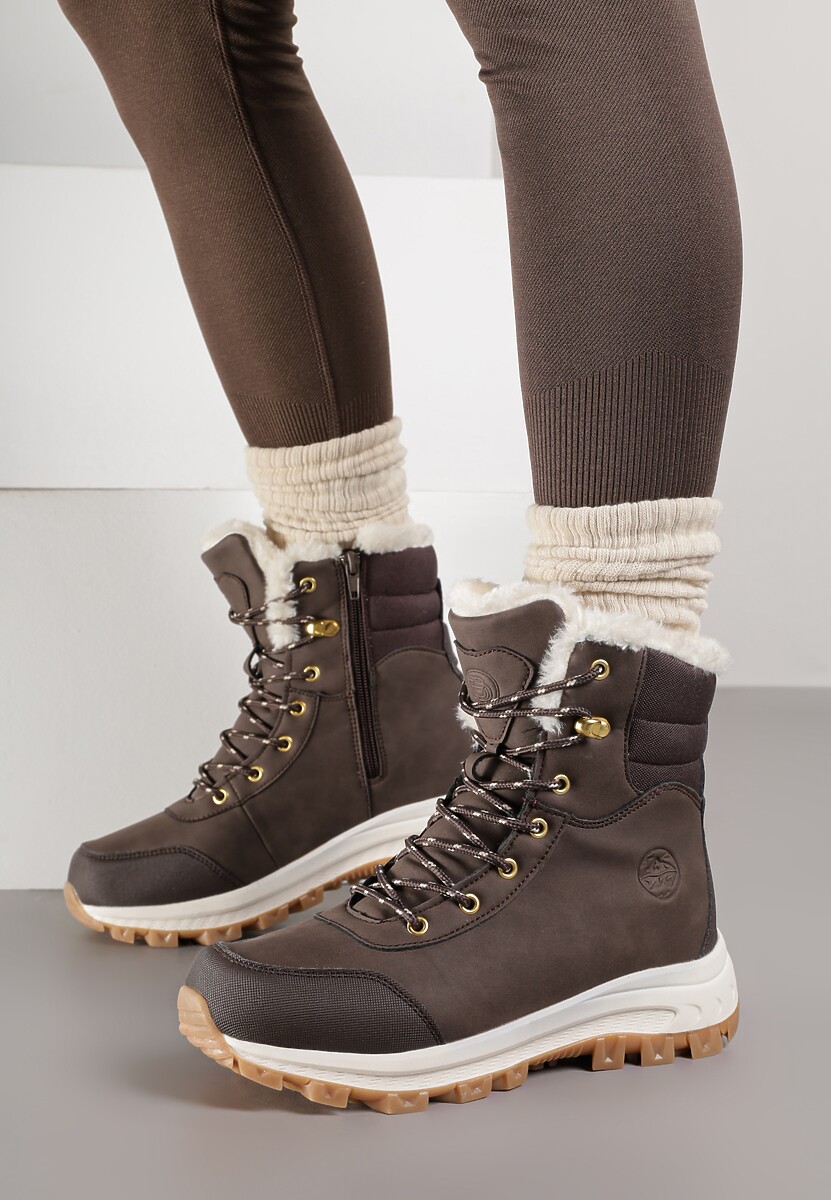 Ciemnobrązowe Botki Trekkingowe na Platformie ze Sznurowaniem Labrinna