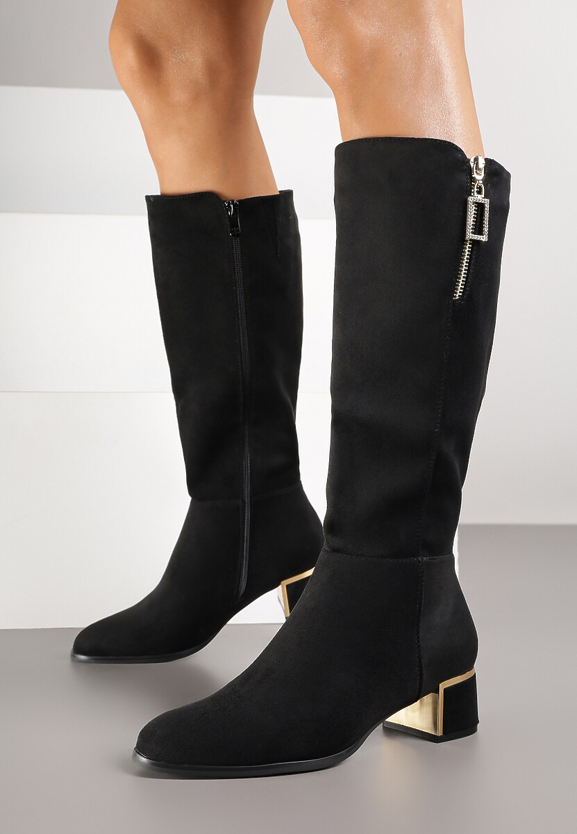 Czarne Kozaki na Słupku z Metaliczną Wstawką Miselle