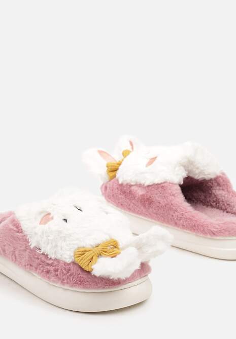 Różowe Kapcie na Płaskiej Podeszwie Ozdobione Króliczkiem 3D Temiena