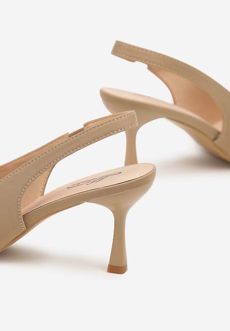 Beżowe Sandały na Szpilce Typu Slingback Melovelle