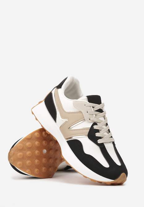Czarno-Beżowe Sneakersy z Geometrycznym Wzorem Jenaviella