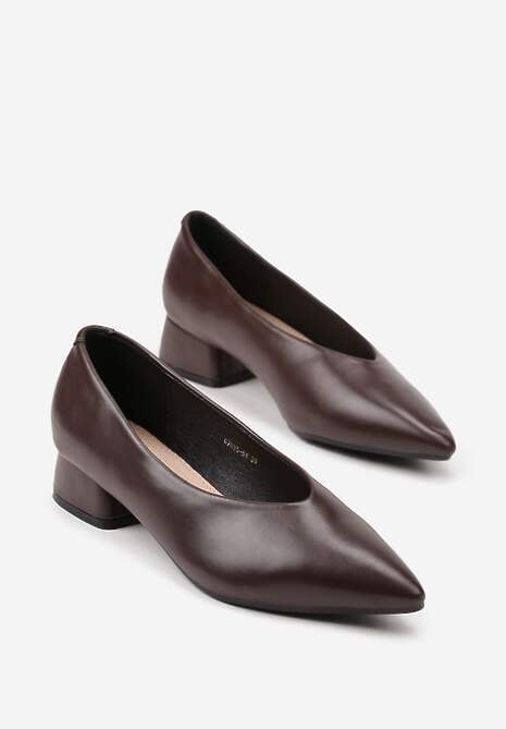 Brązowe Czółenka na Słupku Vices ze Skórzaną Wkładką Alinire