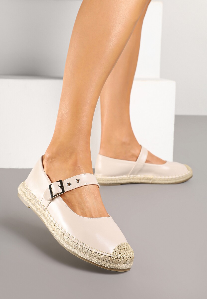 Beżowe Espadryle z Plecionką i Paskiem Galvesis