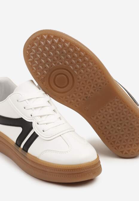 Biało-Czarne Sneakersy Klasyczne Tenisówki Zdobione Przeszyciami Alatira