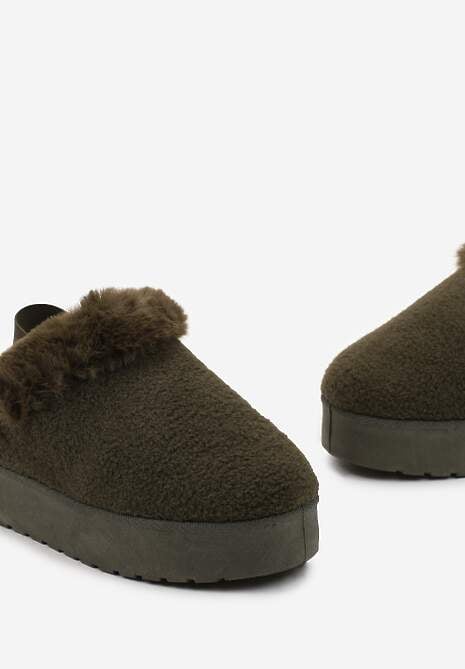 Zielone Futerkowe Śniegowce na Grubej Podeszwie z Gumką na Pięcie Sosena