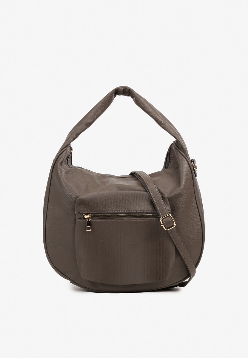 Ciemnobeżowa Torebka o Fasonie Hobo z Dodatkowym Paskiem Crossbody Mepila