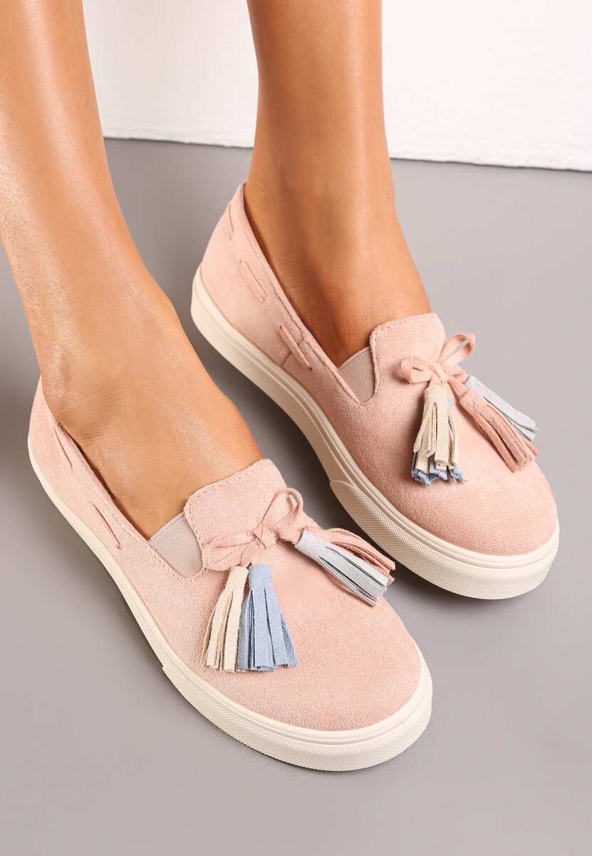 Różowe Półbuty z Chwostami na Grubej Podeszwie Melana