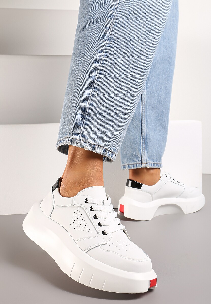 Białe Skórzane Sneakersy na Grubej Podeszwie przed Kostkę Olerassa