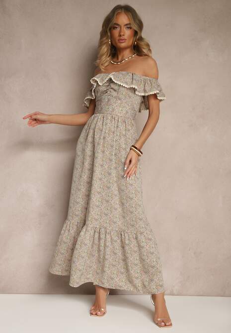 Zielona Sukienka z Ozdobnymi Falbankami Folanne