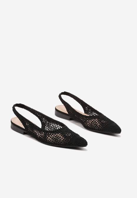 Czarne Ażurowe Sandały Slingback ze Szpiczastym Noskiem Eridoria