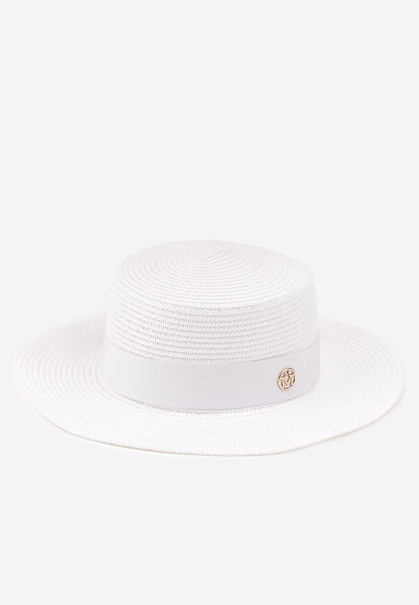 Biały Pleciony Kapelusz Ozdobiony Metaliczną Aplikacją Doliriela