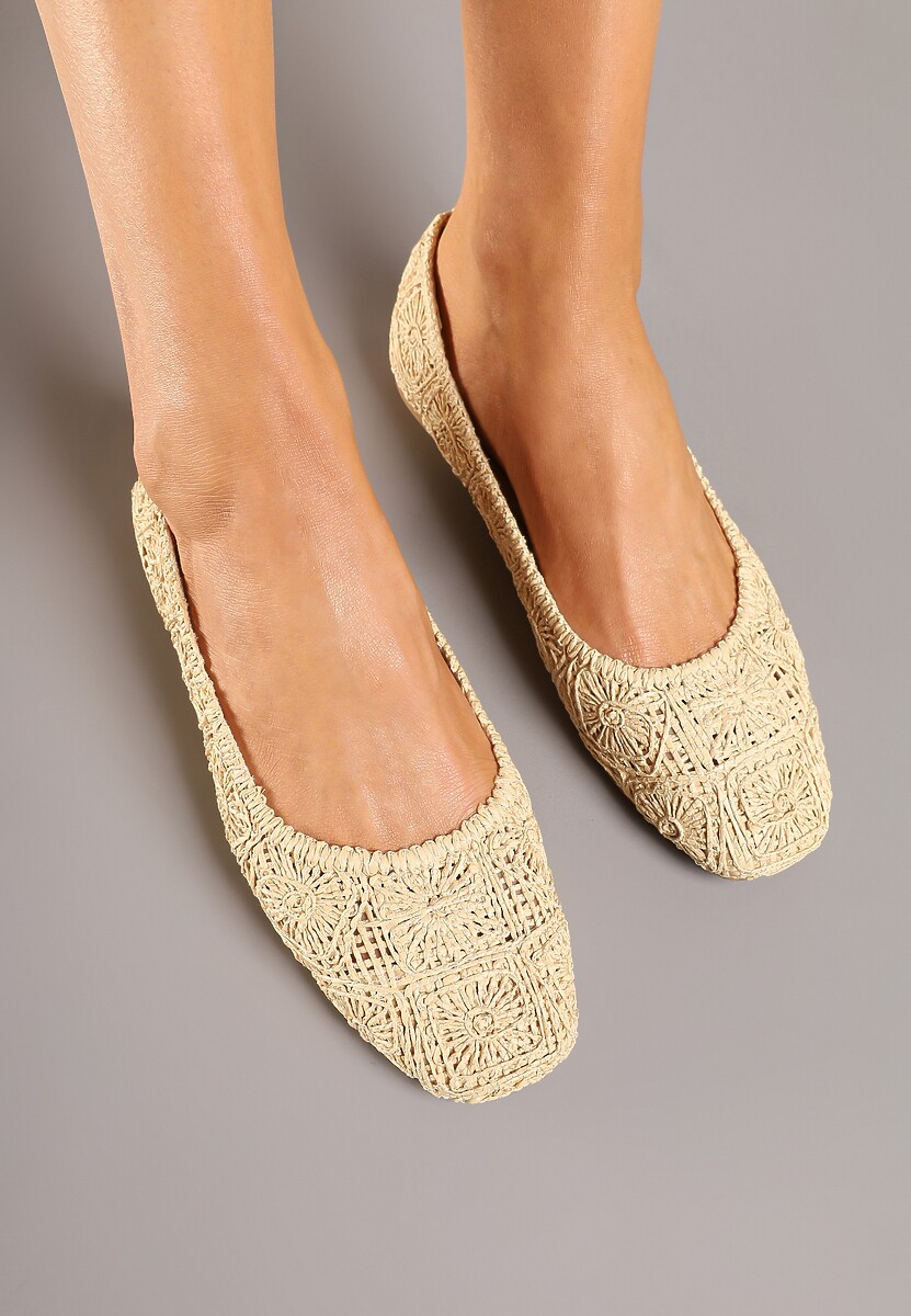 Beżowe Balerinki z Cholewką z Plecionki Relore