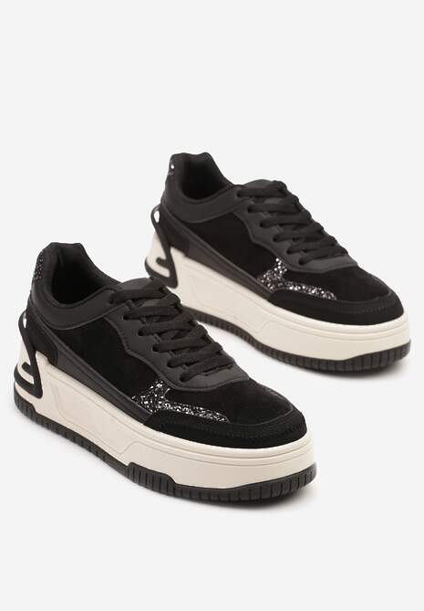 Czarno-Białe Sneakersy na Tłoczonej Platformie Ozdobione Wzorem w Panterkę Deoranae