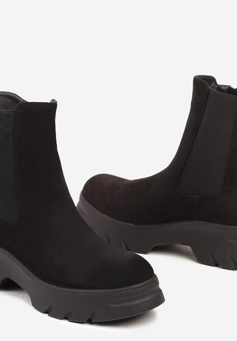 Czarne Botki Sztyblety na Platformie z Elastyczną Cholewką Mavita