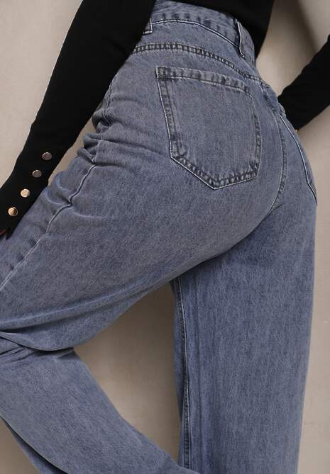 Niebieskie Szerokie Jeansy High Waist Onte