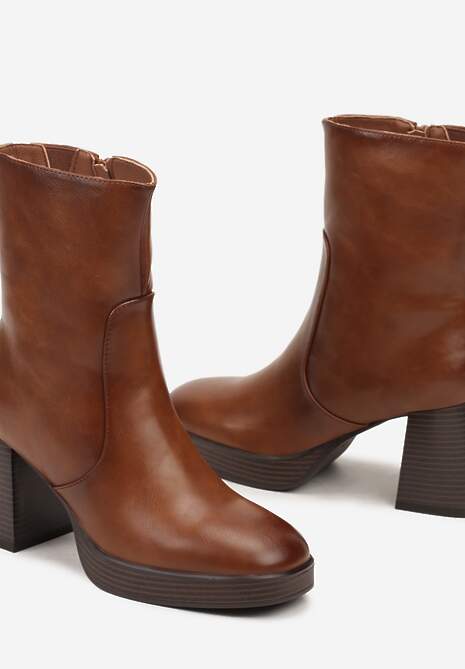 Brązowe Ocieplane Casualowe Botki na Słupku Verinnda