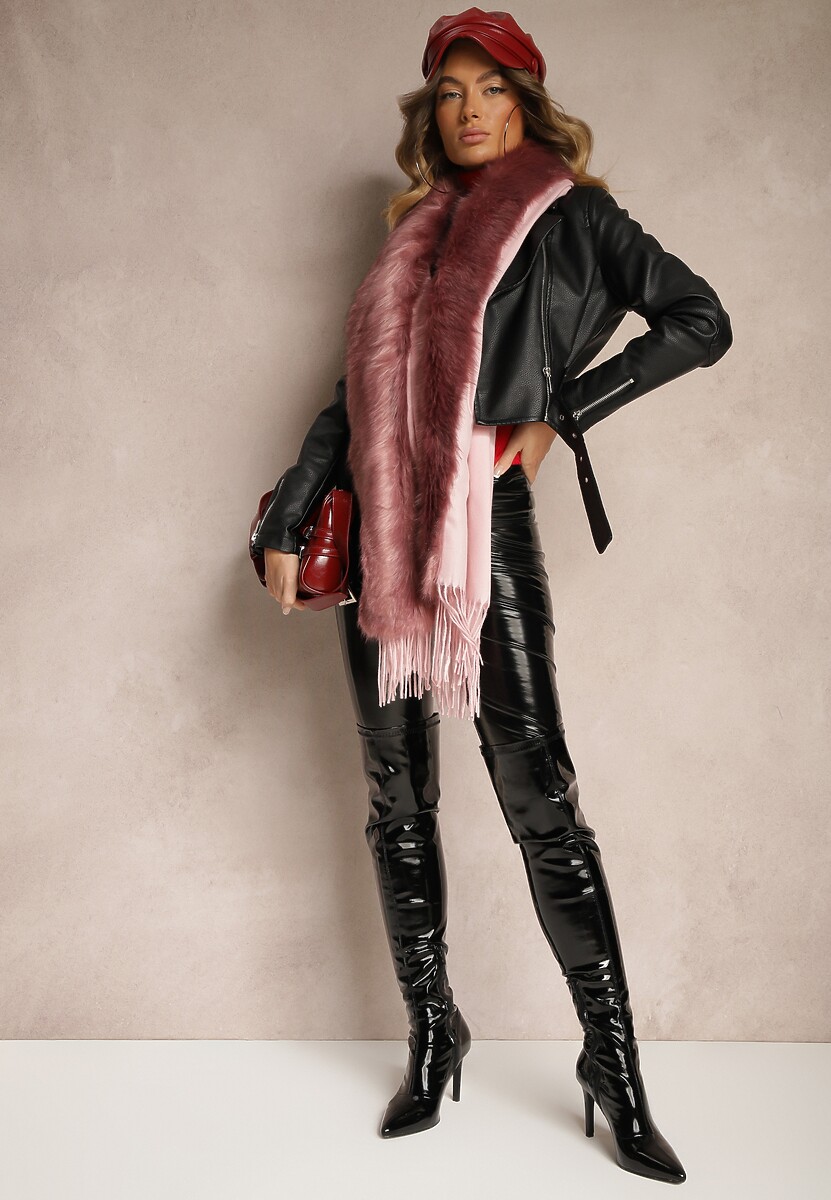 Różowy Szalik z Wiskozą Bawełną i Futerkiem Linnonira