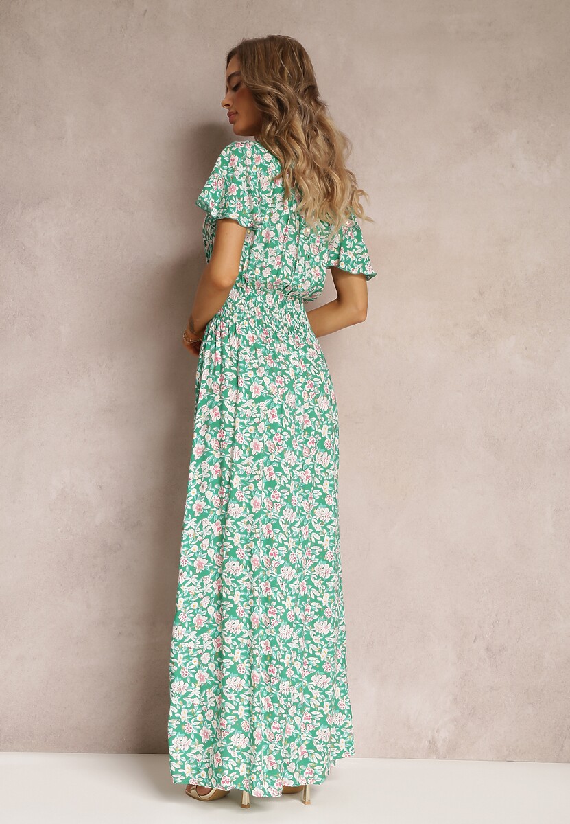 Zielona Rozkloszowana Sukienka z Wiskozy i Modnym Nadrukiem Vildei