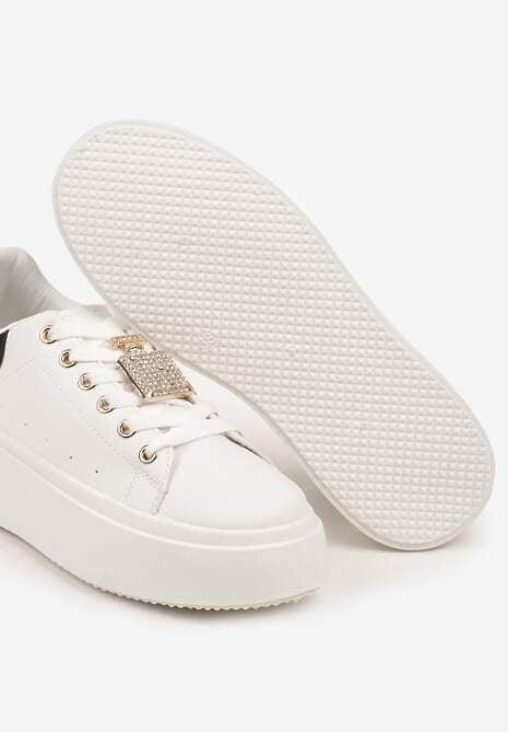 Biało-Czarne Sneakersy na Platformie Ozdobione Cyrkoniami i Aplikacją 3D Daneria