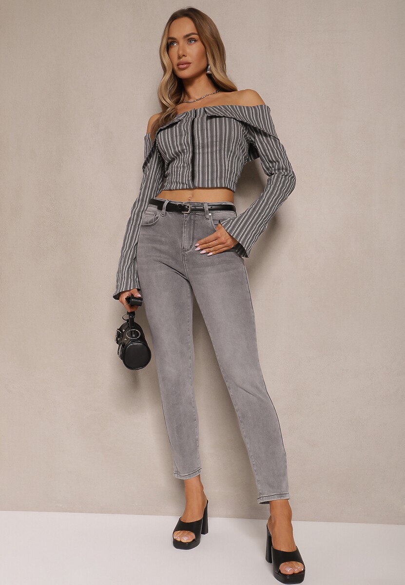 Szare Jeansy Dopasowane z Bawełny Sorika