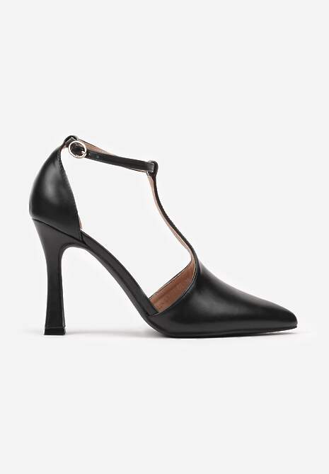 Czarne Szpilki Ozdobione Paskiem Wokół Kostki Nelisia