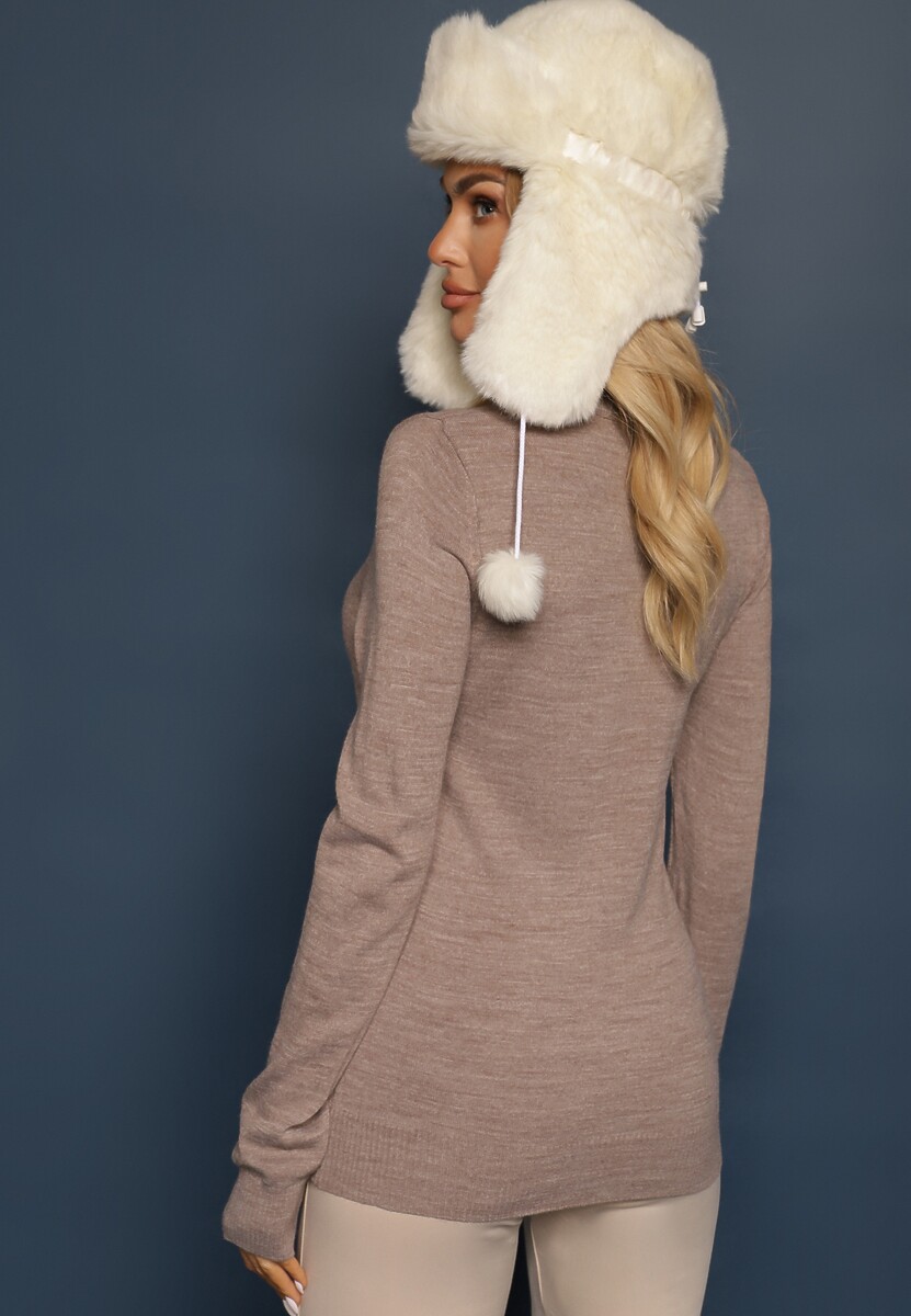 Beżowy Klasyczny Golf ze Ściągaczami przy Rękawach Felinia