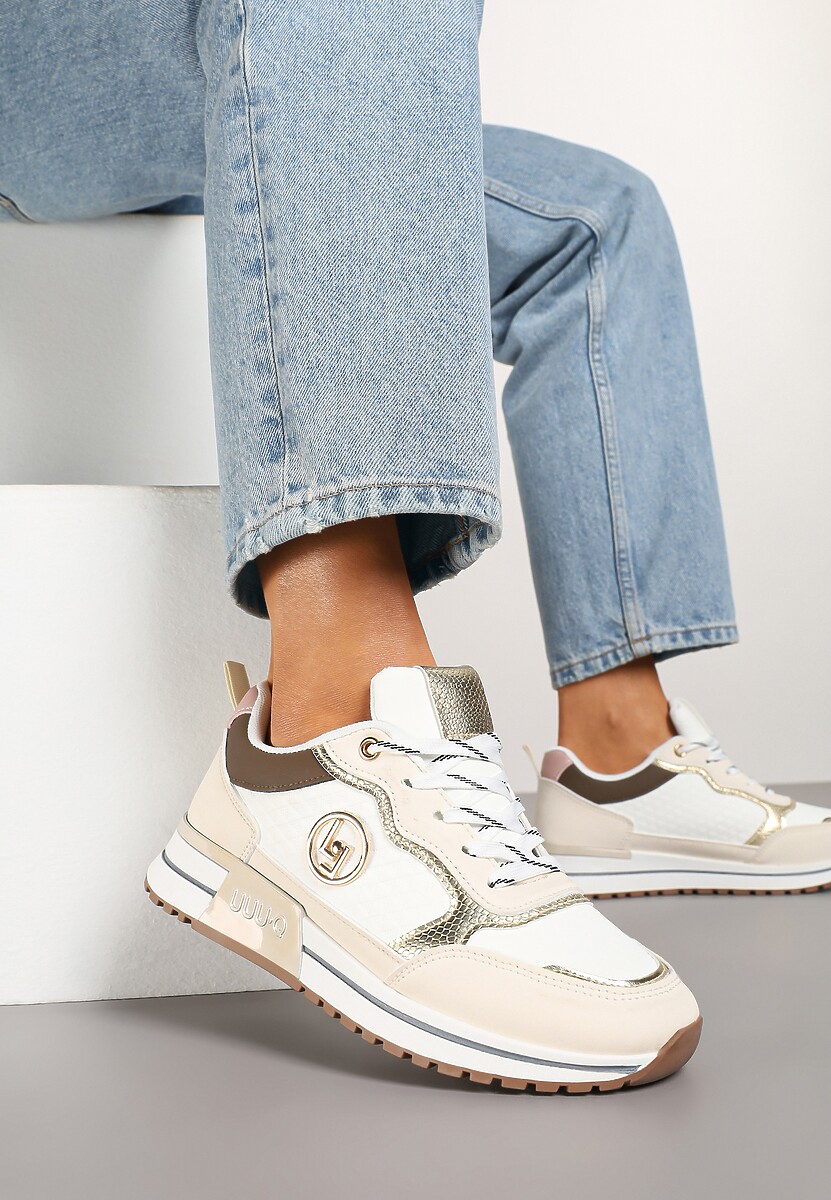 Biało-Niebieskie Sneakersy z Metaliczną Ozdobą Firamia