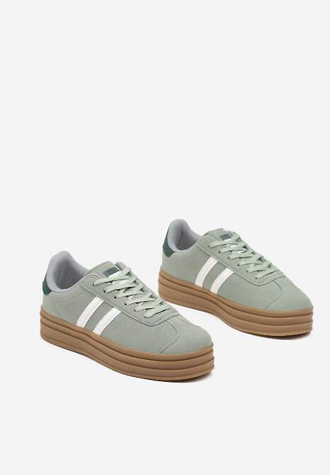 Jasnozielone Klasyczne Sneakersy na Niewysokiej Platformie Terilee