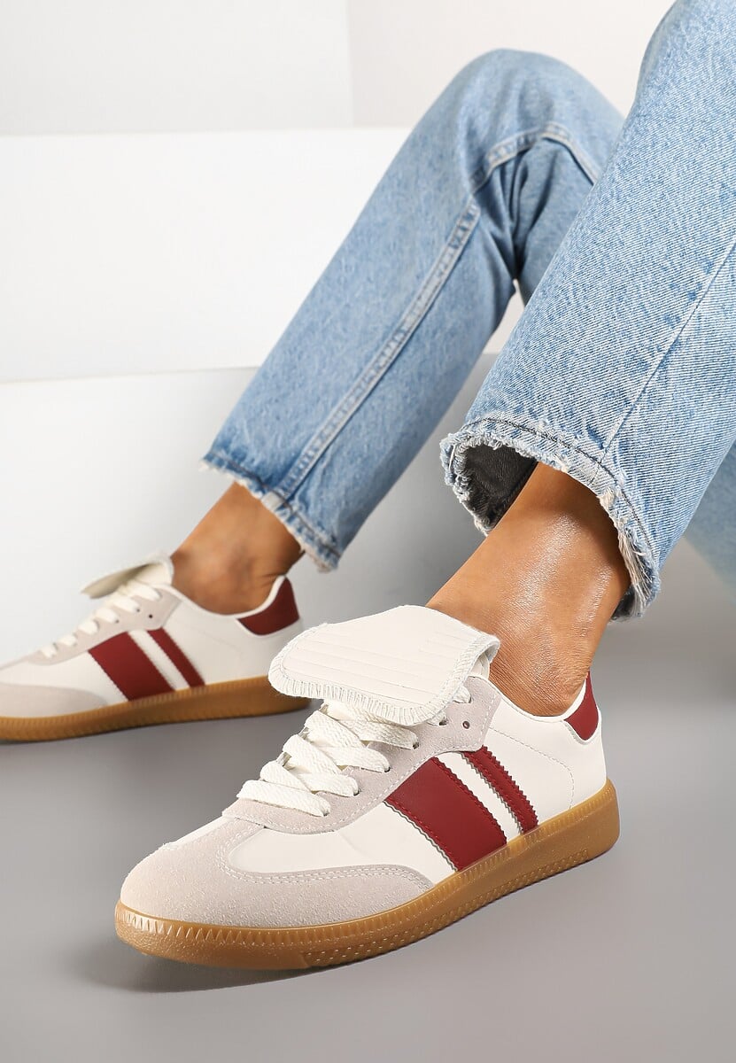 Beżowo-Bordowe Sneakersy w Stylu Tenisówek z Wywinięciem Aveloren