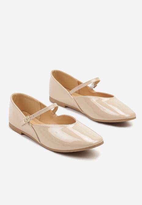 Beżowe Balerinki Vices z Paseczkiem ze Sprzączką i Ozdobnym Przeszyciem Desorila