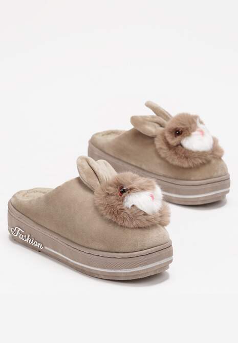 Ciemnobeżowe Kapcie na Grubej Podeszwie Pisces