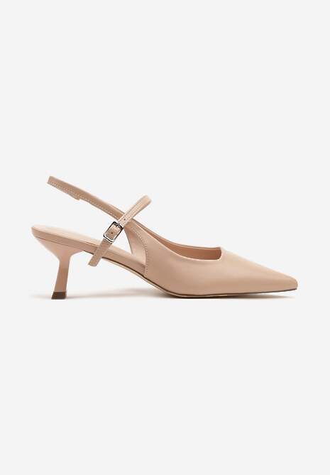 Beżowe Sandały na Kaczuszce Typu Slingback z Ozdobnym Paskiem Lanilia