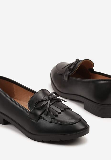 Czarne Mokasyny z Kokardą i Frędzlami Dovossa