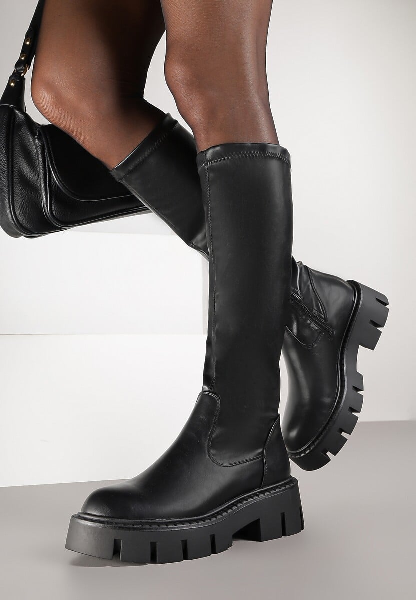 Czarne Kozaki Vices na Platformie w Stylu Grunge Endie