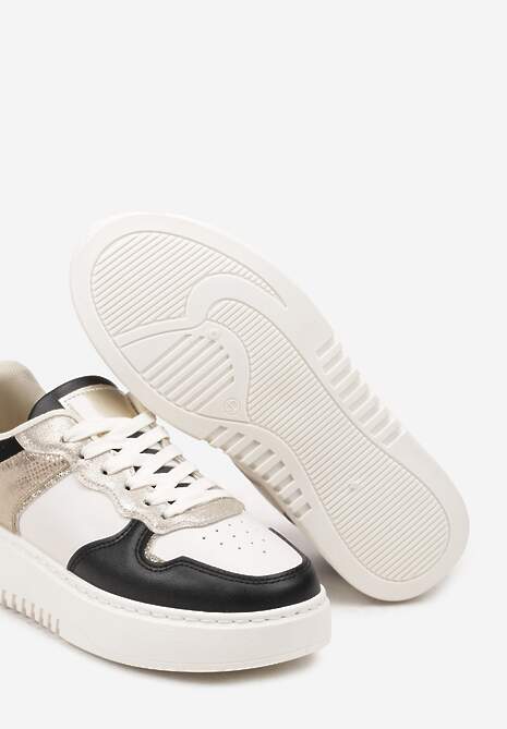 Czarno-Beżowe Sneakersy na Platformie Ozdobione Metalicznymi Elementami Miaraena