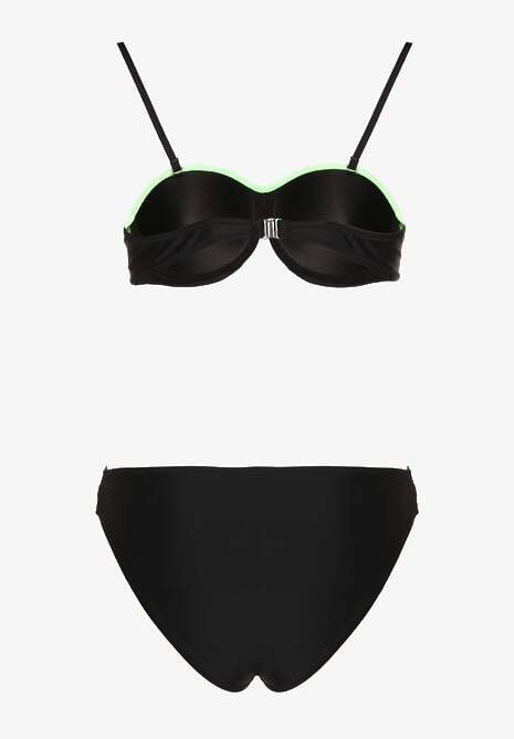 Zielono-Czarne Bikini z Metaliczną Nicią Usztywniany Biustonosz i Figi Mitelle