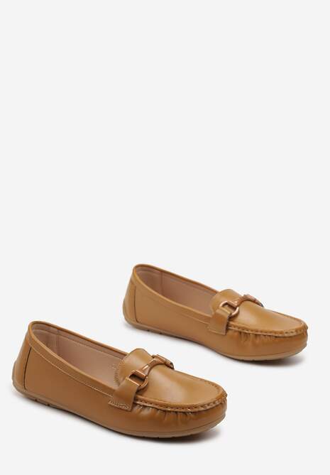 Brązowe Mokasyny Ozdobione Klamerką i Marszczeniem na Nosku Babiana