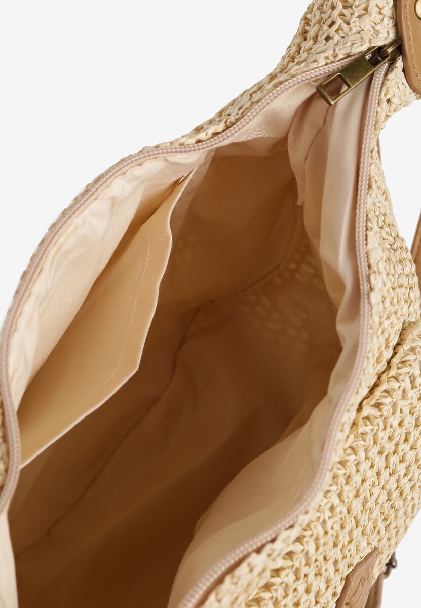 Beżowa Torebka z Plecionki Ozdobiona Kieszonką Sadinele