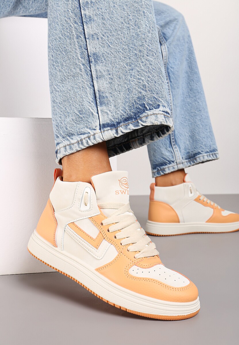 Beżowo-Pomarańczowe Sneakersy Maeramia