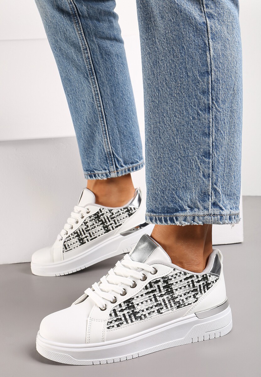 Biało-Szare Sneakersy z Przeplataną Wstawką Olimua