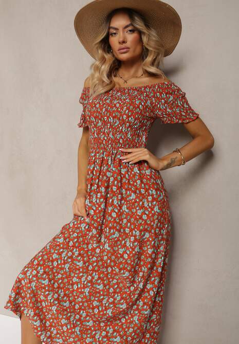 Pomarańczowo-Niebieska Sukienka z Wiskozy Tariya