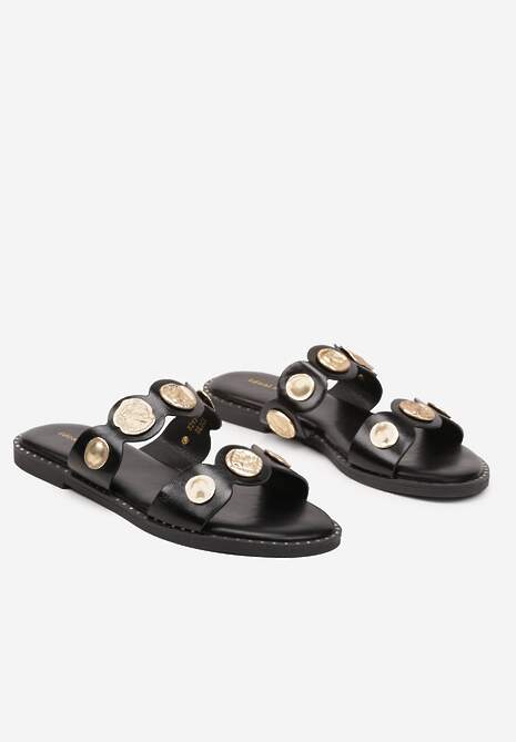 Czarne Wsuwane Klapki z Metalicznym Detalami Nanisea